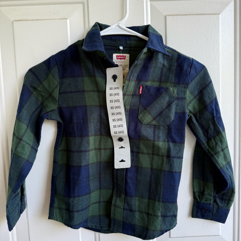 Levi's Youth‎ Boy's Long Sleeve Button Up Classic Flannel Shirt XS 4/5
